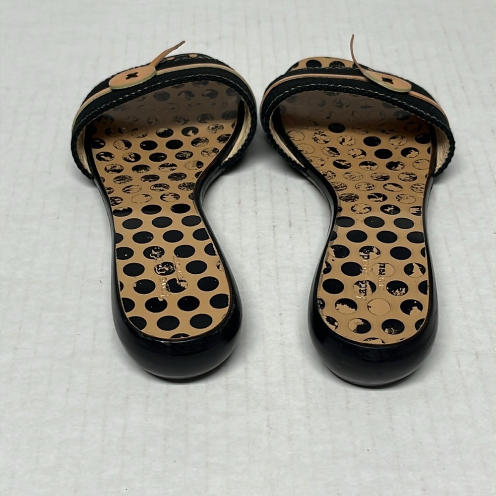 Kate spade black & tan Toby polka dot button detail slide leather sandals sz 7 - Picture 6 of 12